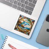 偽のステンドグラスイルカステッカー シール (ノートパソコンとiPhone)