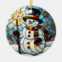 偽のステンドグラス雪だるまクリスマスオーナメント