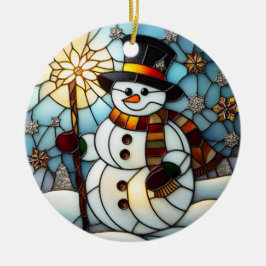 偽のステンドグラス雪だるまクリスマスオーナメント セラミックオーナメント