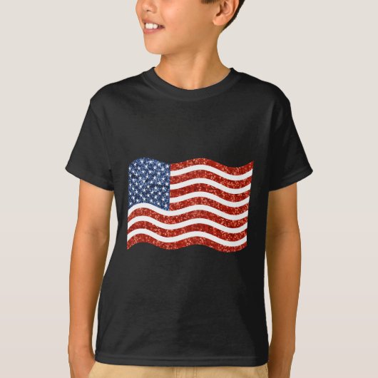 偽のスパンコールプリントのアメリカ国旗 Tシャツ (正面)