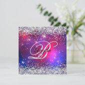 偽のスパークリーシルバーグリッター セレストリアル ホットピンク 招待状 (スタンド正面)