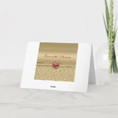 偽のダークルビーレッドジェムストーン メタリックゴールド ダマスク カード (裏面)