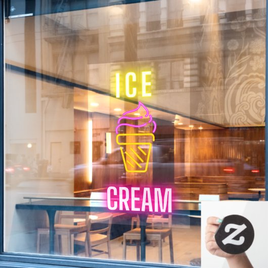 偽のネオンアイスクリームコーン事業 ウィンドウサイン (カフェ窓)