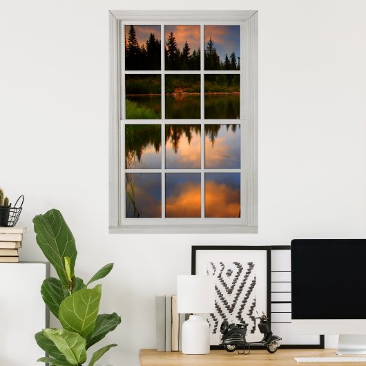 偽のフェイク窓の錯覚 – レイク反射シーン ポスター (ホームオフィス)