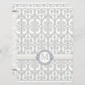 偽のプリントダイヤモンドとレース、イニシャル入りウェディングドレス 招待状 (正面/裏面)