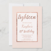 偽のローズゴールドとフラッシュピンクのエレガントな18歳の誕生日 招待状 (正面)