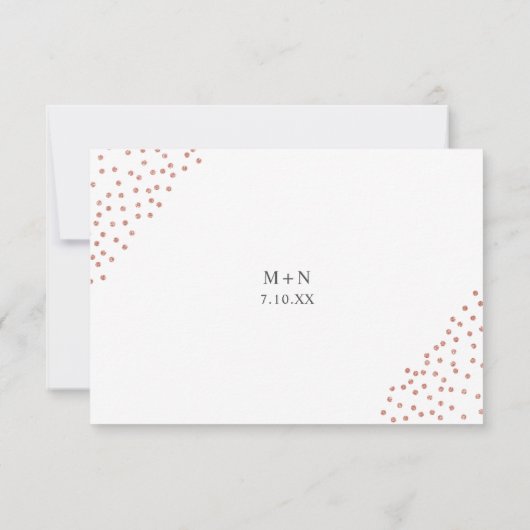 偽のローズゴールドのコンフェッティ ウェディング バフェの出欠確認 出欠カード (裏面)