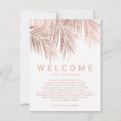 偽のローズゴールドのトロピカルパームツリーウェルカムウェディング 招待状 (正面)