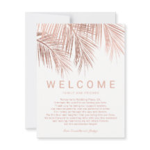 偽のローズゴールドのトロピカルパームツリーウェルカムウェディング