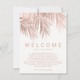 偽のローズゴールドのトロピカルパームツリーウェルカムウェディング 招待状