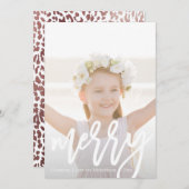 偽のローズゴールドのヒョウ柄の写真ホリデー シーズンカード (正面/裏面)