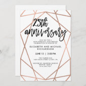 偽のローズゴールドの幾何学模様 25周年記念結婚式 招待状 (正面/裏面)