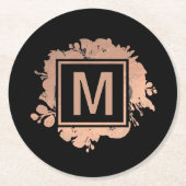 偽のローズゴールドの箔モノグラム(ブラック) ラウンドペーパーコースター (正面)