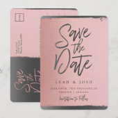 偽のローズゴールドのSave the Dateポストカード 招待状 (正面/裏面)