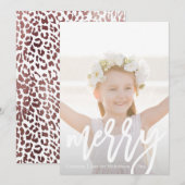 偽のローズゴールドレオパードプリント写真ホリデー シーズンカード (正面/裏面)