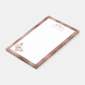 偽のローズゴールド箔調の蝶とカスタムテキスト ポストイット (アングル)