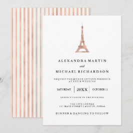 偽のローズゴールド エレガント エッフェル塔 ウェディング 招待状