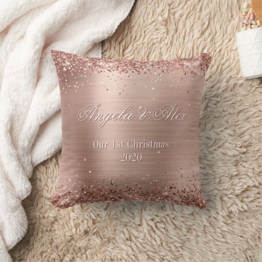 偽のローズゴールド グリッター ブラシ メタル フォイル フォト クッション (ブランケット)