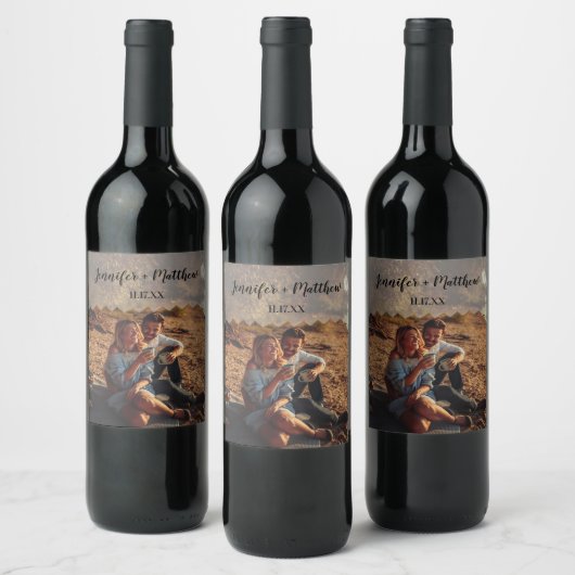 偽のヴェラム写真オーバーレイカスタムウェディング ワインラベル (ボトル)