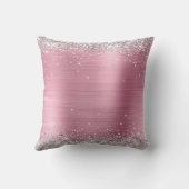 偽の光るシルバーグリッターとピンクのホイルモノグラム クッション (裏面)