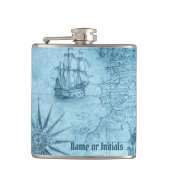 偽の古地図柄、6oz ビニールラッピング ヒップフラスク (正面)