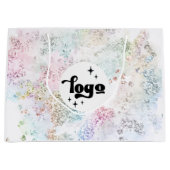 偽の塊状グリッター デザインにあなたのロゴ ラージペーパーバッグ (正面)