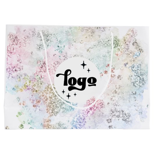 偽の塊状グリッター デザインにあなたのロゴ ラージペーパーバッグ (裏面)