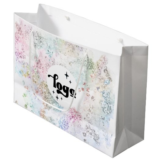 偽の塊状グリッター デザインにあなたのロゴ ラージペーパーバッグ (正面アングル)