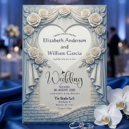 偽の彫刻されたロマンチックな青いバラのドレープハート 招待状