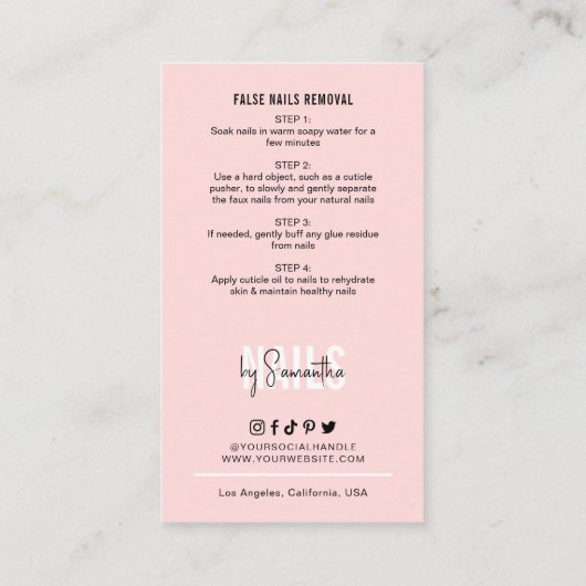 偽の爪、 ネイル気にとアプリケーションガイド赤面ピンク 名刺 (裏面)
