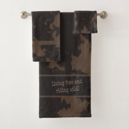 偽の牛柄 ブラックとブラウン バスタオルセット