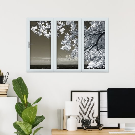 偽の窓の幻影 – 不吉な白い花の投稿 ポスター (ホームオフィス)