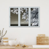 偽の窓の幻影 – 不吉な白い花の投稿 ポスター (キッチン)