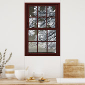 偽の窓の幻想不吉な白い花 ポスター (キッチン)