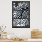 偽の窓の幻想白い花 ポスター (キッチン)