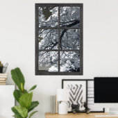 偽の窓の幻想白い花 ポスター (ホームオフィス)