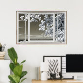 偽の窓の幻想 – 不吉な白い花見 ポスター (ホームオフィス)