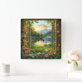 偽の窓の風景 スクエア壁時計 (ホーム)