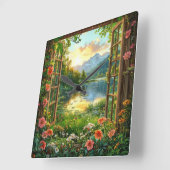 偽の窓の風景 スクエア壁時計 (傾斜)