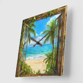 偽の窓の風景 スクエア壁時計 (傾斜)