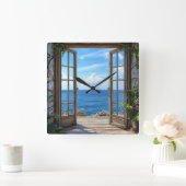 偽の窓の風景 スクエア壁時計 (ホーム)