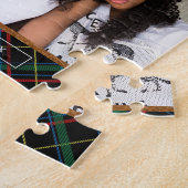 偽の茶色の革の赤と緑のタータン柄のクリスマス ジグソーパズル (側面)