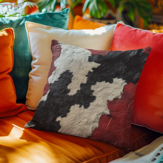 偽の赤い革の牛の斑点の毛皮 クッション