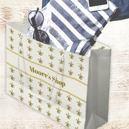 偽の金のフルリ・ド・リ(花飾り) のアイボリー ラージペーパーバッグ