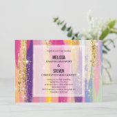 偽の金グリッターが付いた虹のストライプ ウェディング 招待状 (スタンド正面)