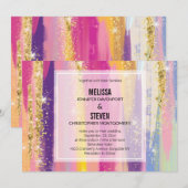 偽の金グリッターが付いた虹のストライプ ウェディング 招待状 (正面/裏面)