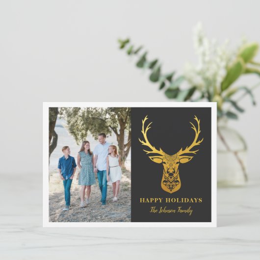 偽の金箔の鹿の頭のエレガントな写真 シーズンカード (スタンド正面)