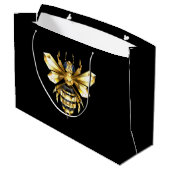 偽の金箔ロゴの六角形ハチ（黒背景） ラージペーパーバッグ (裏面アングル)
