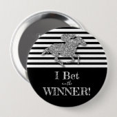 偽の銀のグリッターが飾られたレースの馬の黒のストライプ 缶バッジ (正面&裏面)