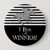 偽の銀のグリッターが飾られたレースの馬の黒のストライプ 缶バッジ (正面)